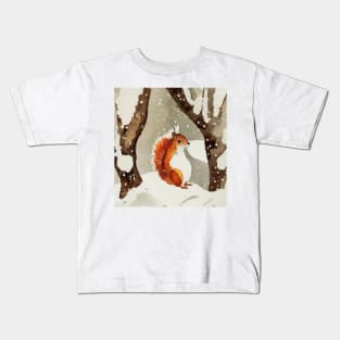 Red Squirrel in Winter Woods Kids T-Shirt